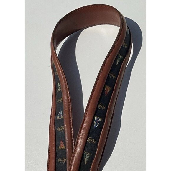 PAUL & SHARK Men’s Black Leather Belt Sz 39” Anchors & Flags Nautical Italy